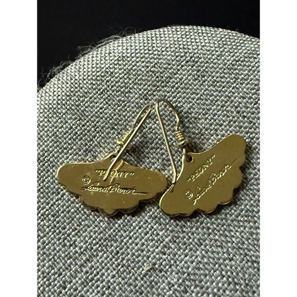 Vintage Laurel Burch 'Peony' Black Red Enamel Gold Pierced Drop Earrings Whimsy - Picture 3 of 4